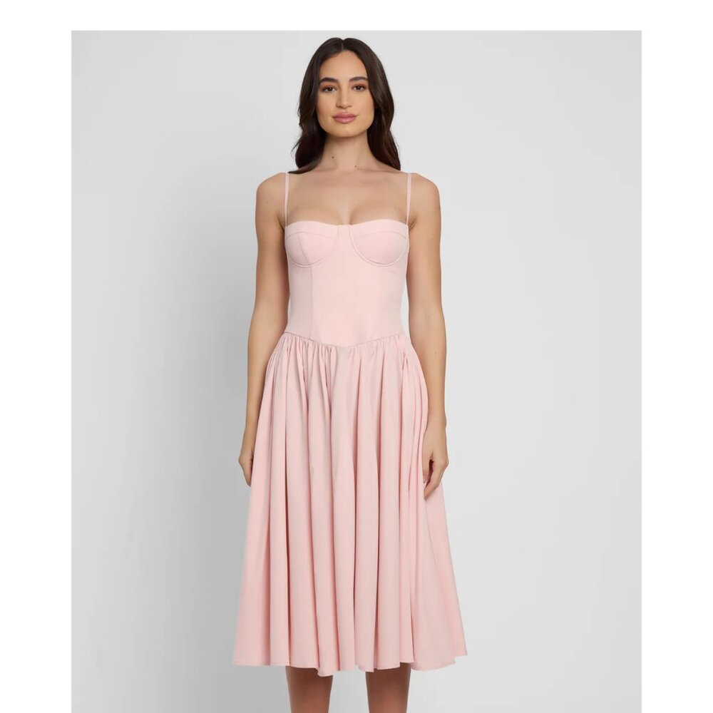 LEAU Pink Ballerina Bustier Midi Dress, NWT
